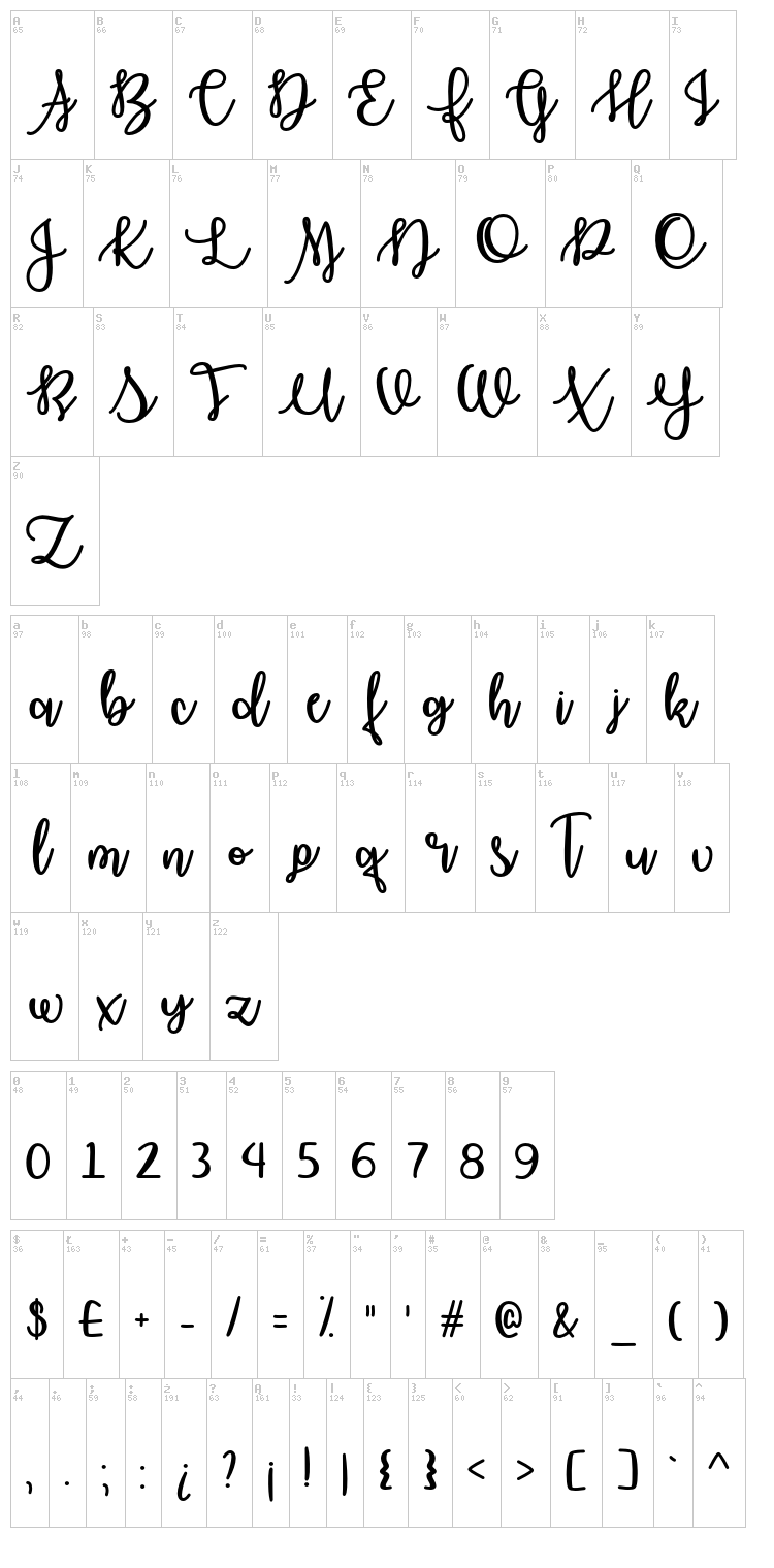 October Moon font map